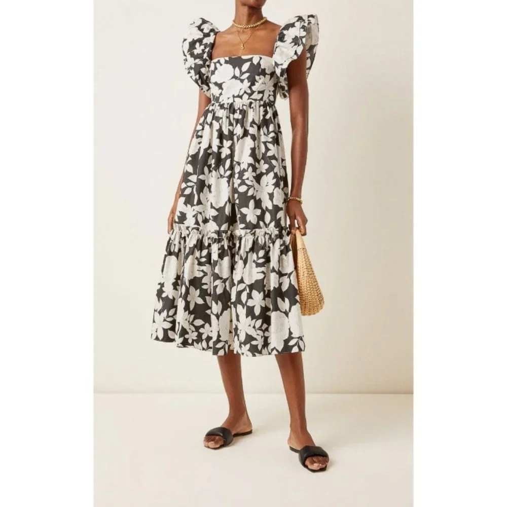 Cara Cara Darby Dress Womens Black White Graphic Floral Midi Size M